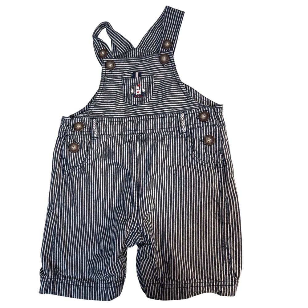 Jojo Maman Bebe navy pinstriped dungarees overalls nautical boat boy 12-18 month